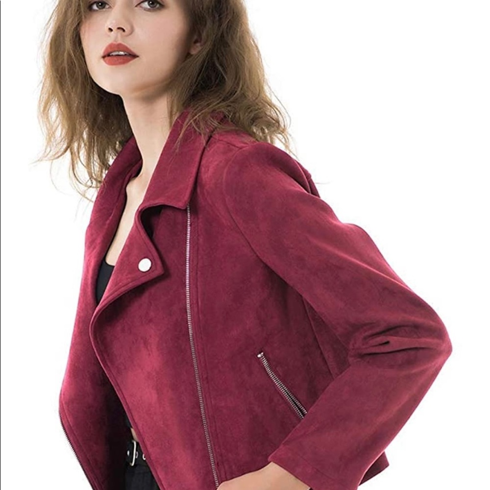 ApperlothA Red Faux Suede Moto Jacket in size S
